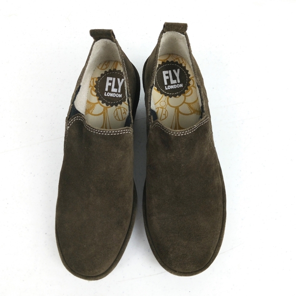 Fly London Wate Bootie Heel Women Size 37 US 6.5/7 Olive Green Suede Leather - Picture 4 of 11